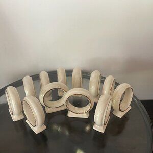 Napkin Rings with Gold Outline (set of 12) Vintage Handmade Cream Ceramic